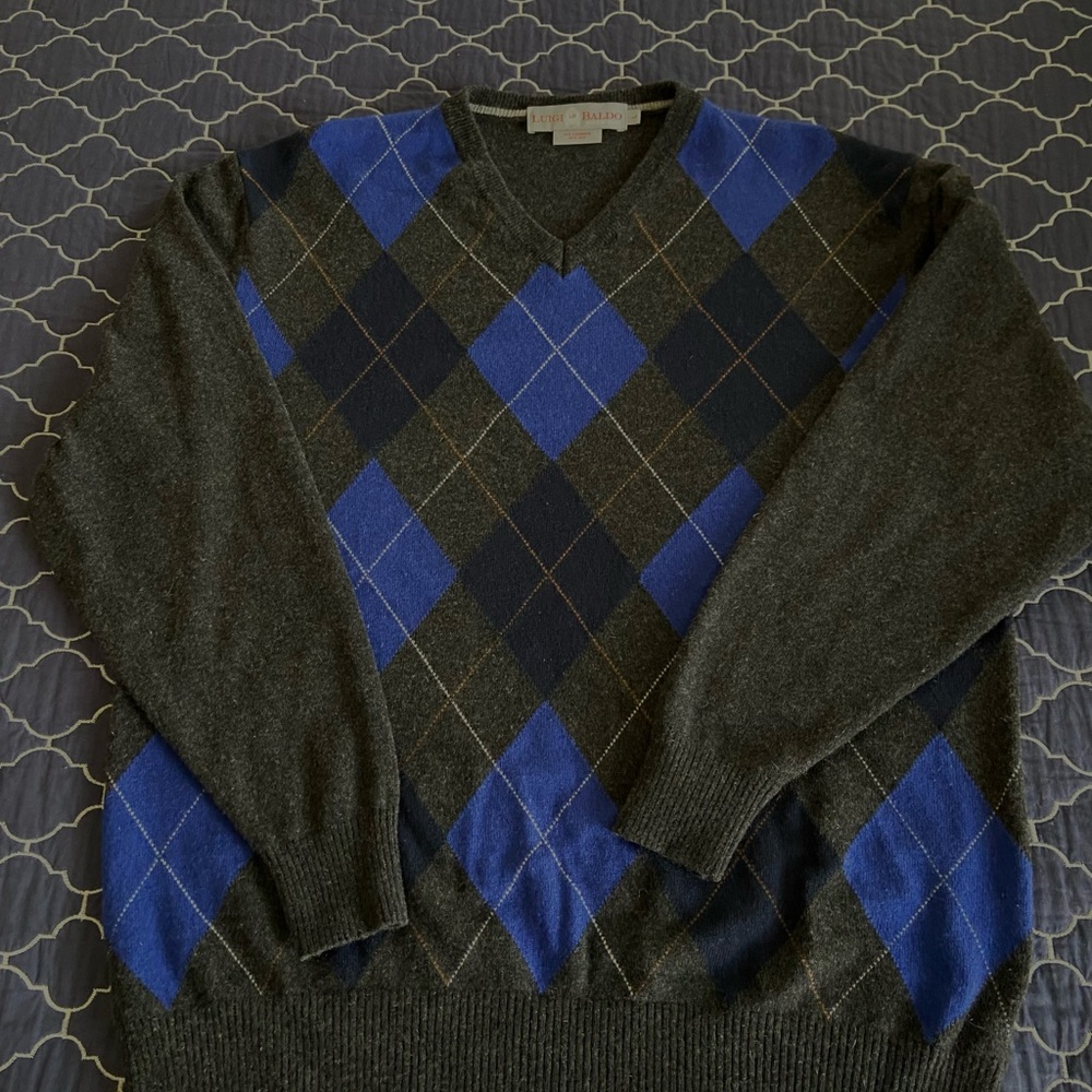 Italian made Luigi Baldo Argyle Cashmere/Silk Men’s Sweater